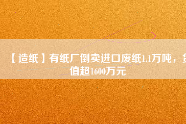 【造紙】有紙廠倒賣進口廢紙1.1萬噸，貨值超1600萬元