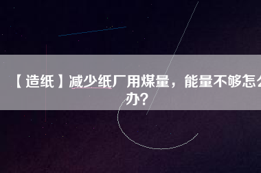 【造紙】減少紙廠用煤量，能量不夠怎么辦？